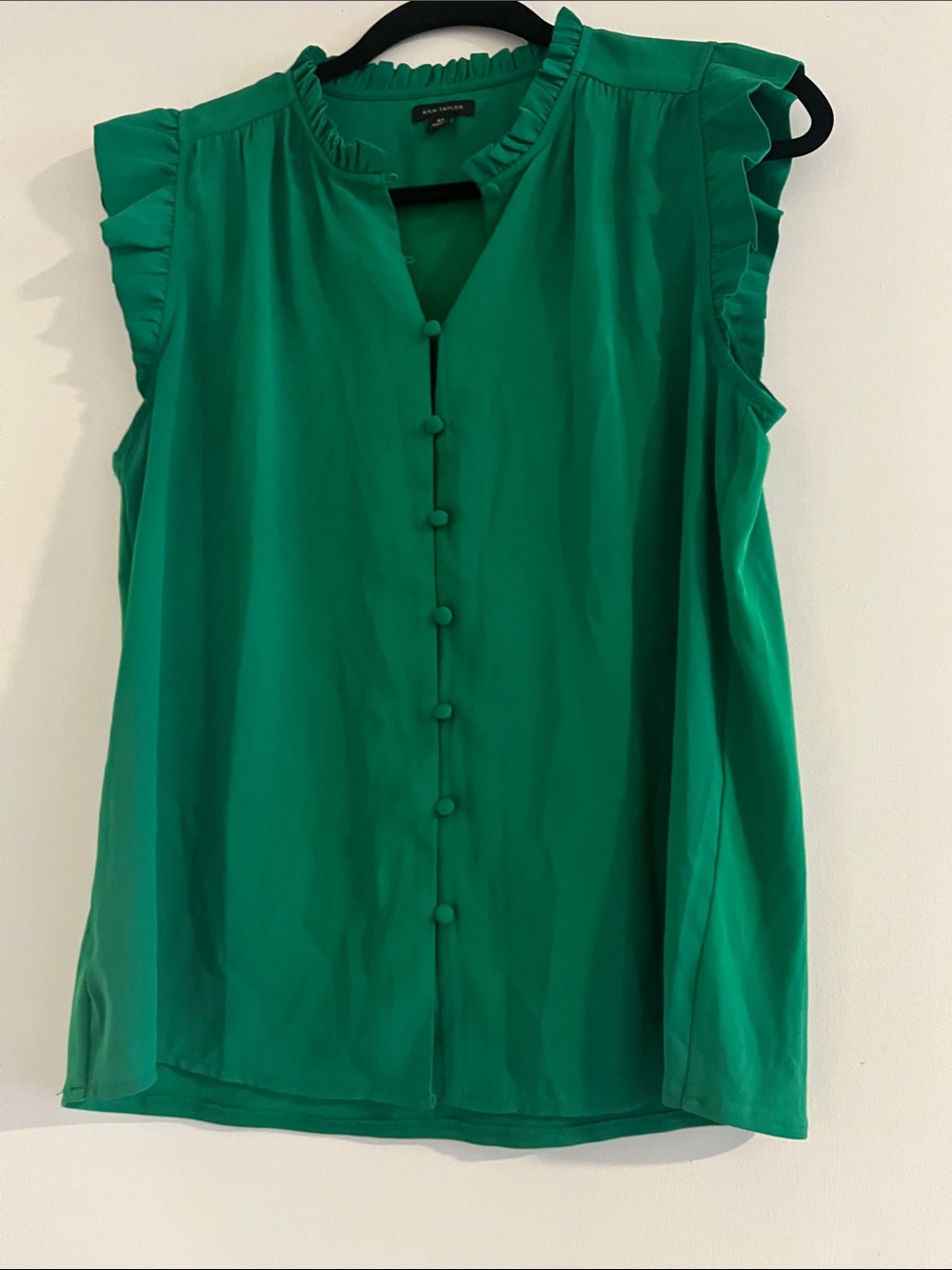 Ann Taylor Emerald Green Ruffle Sleeve Button-Front Shell